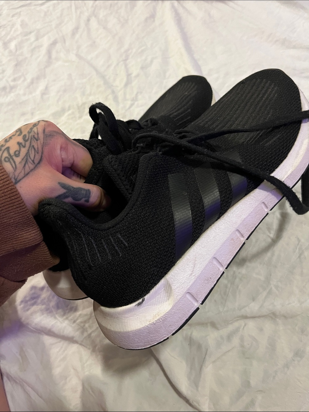 adidas Black Knit Lace-Up Women's Athletic Sneakers with White Midsole